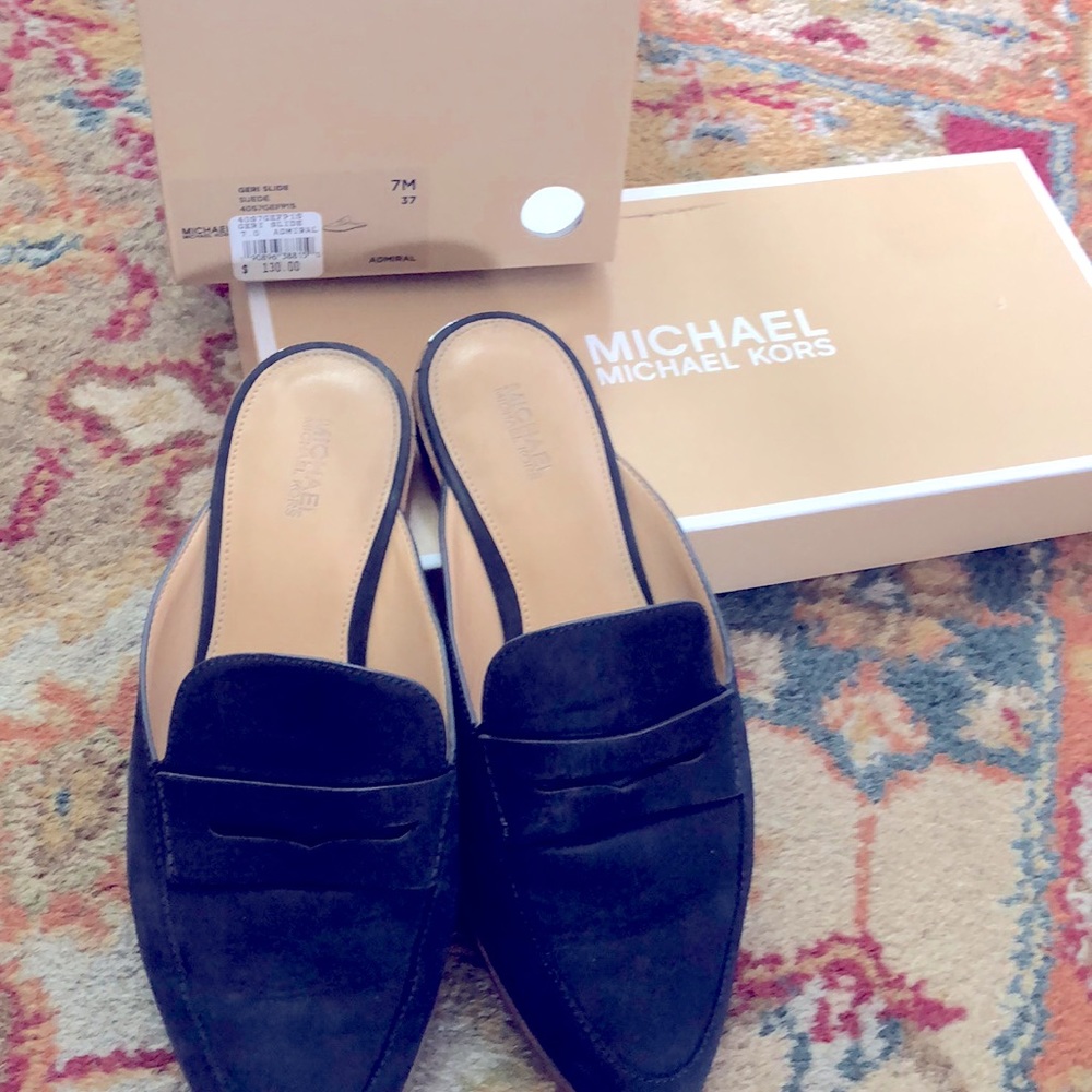 Michael Kors Navy Suede Geri Slides